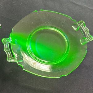 Vintage Vaseline Glass - Green Glass Plate with Handles